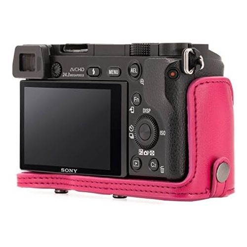  MegaGear Sony Alpha A6300, A6000 (16-50 mm) Ever Ready Leather Camera Case with Strap - Hot Pink - MG1145