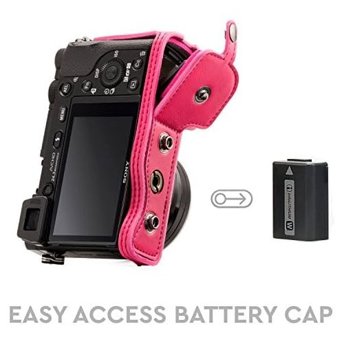  MegaGear Sony Alpha A6300, A6000 (16-50 mm) Ever Ready Leather Camera Case with Strap - Hot Pink - MG1145