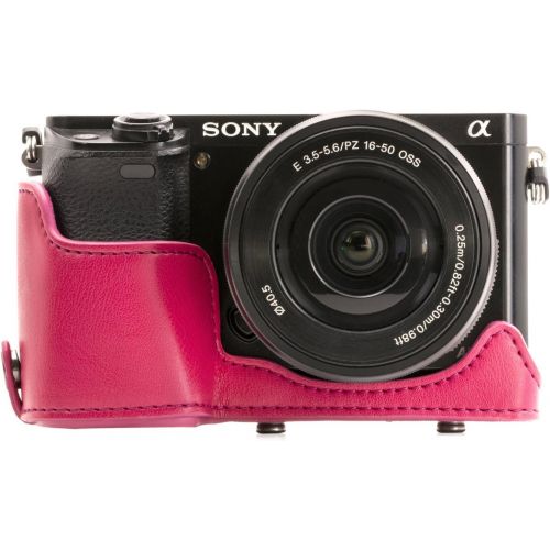  MegaGear Sony Alpha A6300, A6000 (16-50 mm) Ever Ready Leather Camera Case with Strap - Hot Pink - MG1145