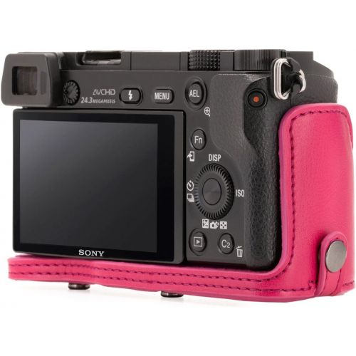  MegaGear Sony Alpha A6300, A6000 (16-50 mm) Ever Ready Leather Camera Case with Strap - Hot Pink - MG1145