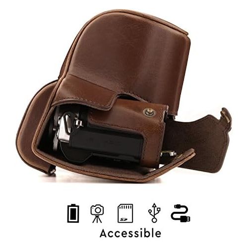  MegaGear Olympus OM-D E-M10 Mark III (14-42mm) Ever Ready Leather Camera Case and Strap, with Battery Access - Dark Brown - MG1346