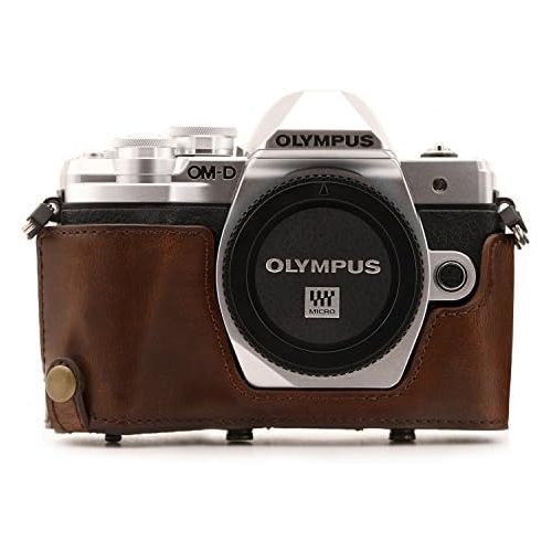  MegaGear Olympus OM-D E-M10 Mark III (14-42mm) Ever Ready Leather Camera Case and Strap, with Battery Access - Dark Brown - MG1346