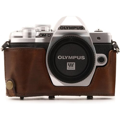  MegaGear Olympus OM-D E-M10 Mark III (14-42mm) Ever Ready Leather Camera Case and Strap, with Battery Access - Dark Brown - MG1346