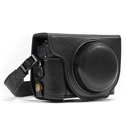  MegaGear MG975 Canon PowerShot G7 X Mark II Ever Ready Leather Camera Case and Strap, with Battery Access, Black