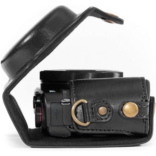 MegaGear MG975 Canon PowerShot G7 X Mark II Ever Ready Leather Camera Case and Strap, with Battery Access, Black