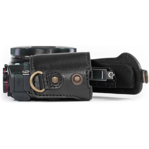  MegaGear MG975 Canon PowerShot G7 X Mark II Ever Ready Leather Camera Case and Strap, with Battery Access, Black