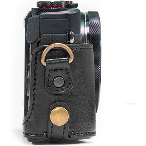  MegaGear MG975 Canon PowerShot G7 X Mark II Ever Ready Leather Camera Case and Strap, with Battery Access, Black