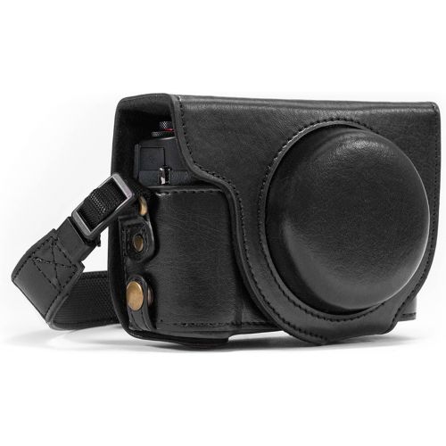  MegaGear MG975 Canon PowerShot G7 X Mark II Ever Ready Leather Camera Case and Strap, with Battery Access, Black