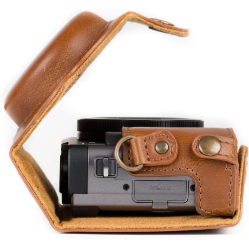  MegaGear MG1260 Ever Ready Leather Camera Case compatible with Panasonic Lumix DC-ZS80, DC-ZS70, DC-TZ95, DC-TZ90 - Light Brown