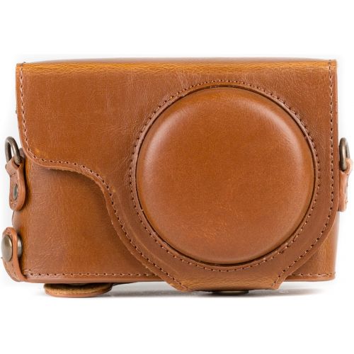  MegaGear MG1260 Ever Ready Leather Camera Case compatible with Panasonic Lumix DC-ZS80, DC-ZS70, DC-TZ95, DC-TZ90 - Light Brown