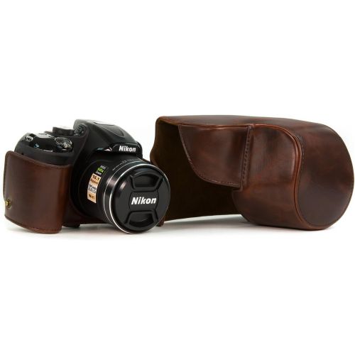  MegaGear Ever Ready Protective Dark Brown Leather Camera Case, Bag for Nikon COOLPIX P520, Nikon COOLPIX P530, Nikon COOLPIX P610 Digital Camera