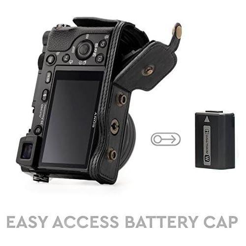  MegaGear Sony Alpha A6300, A6000 (16-50 mm) Ever Ready Leather Camera Case and Strap, with Battery Access - Black - MG406