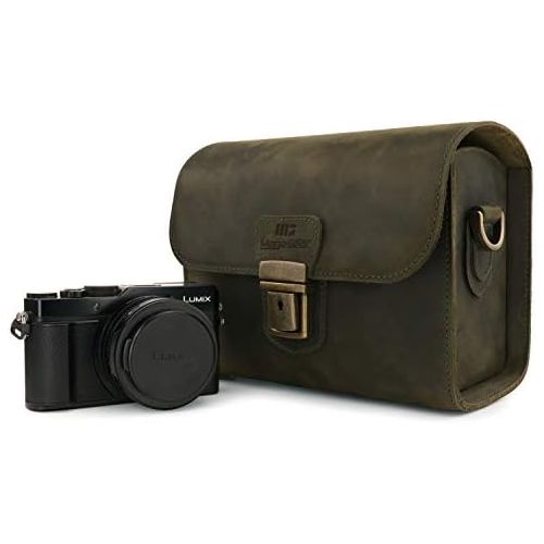  MegaGear Pebble Genuine Leather Camera Messenger Bag for Mirrorless, Instant and DSLR Cameras