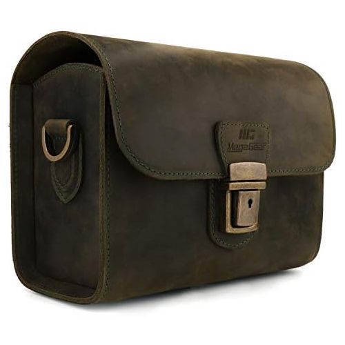  MegaGear Pebble Genuine Leather Camera Messenger Bag for Mirrorless, Instant and DSLR Cameras