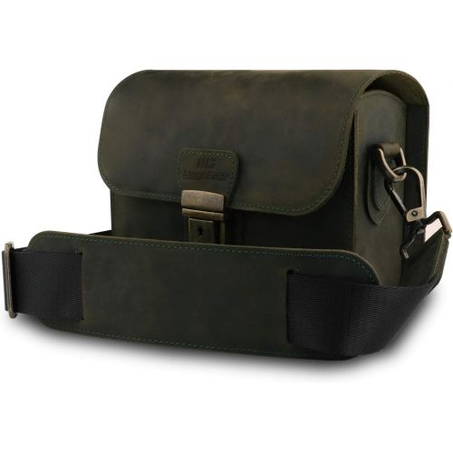  MegaGear Pebble Genuine Leather Camera Messenger Bag for Mirrorless, Instant and DSLR Cameras