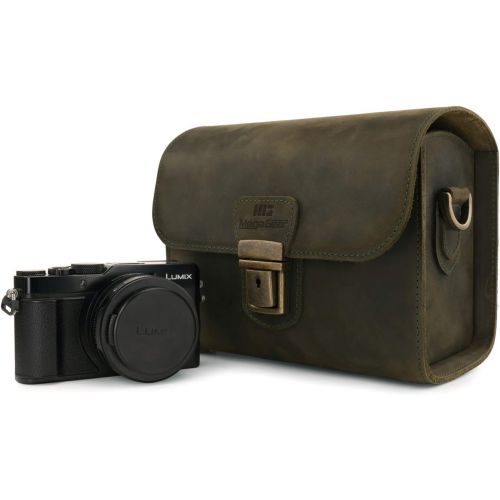  MegaGear Pebble Genuine Leather Camera Messenger Bag for Mirrorless, Instant and DSLR Cameras