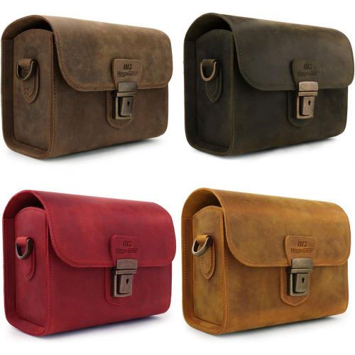  MegaGear Pebble Genuine Leather Camera Messenger Bag for Mirrorless, Instant and DSLR Cameras