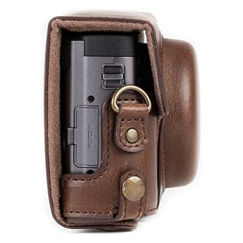  MegaGear MG1259 Ever Ready Leather Camera Case compatible with Panasonic Lumix DC-ZS80, DC-ZS70, DC-TZ95, DC-TZ90 - Dark Brown