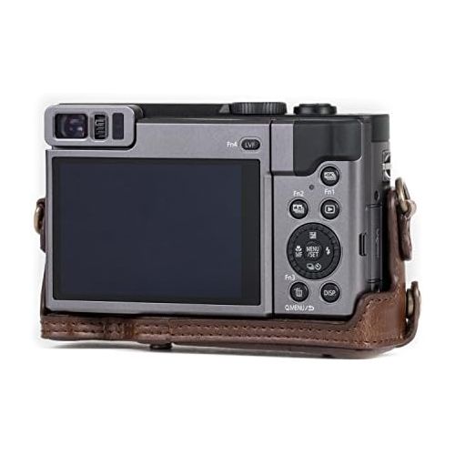  MegaGear MG1259 Ever Ready Leather Camera Case compatible with Panasonic Lumix DC-ZS80, DC-ZS70, DC-TZ95, DC-TZ90 - Dark Brown