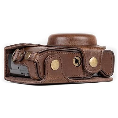  MegaGear MG1259 Ever Ready Leather Camera Case compatible with Panasonic Lumix DC-ZS80, DC-ZS70, DC-TZ95, DC-TZ90 - Dark Brown