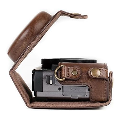  MegaGear MG1259 Ever Ready Leather Camera Case compatible with Panasonic Lumix DC-ZS80, DC-ZS70, DC-TZ95, DC-TZ90 - Dark Brown