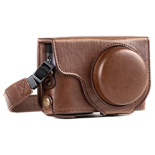  MegaGear MG1259 Ever Ready Leather Camera Case compatible with Panasonic Lumix DC-ZS80, DC-ZS70, DC-TZ95, DC-TZ90 - Dark Brown