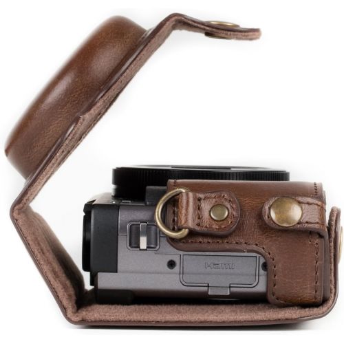  MegaGear MG1259 Ever Ready Leather Camera Case compatible with Panasonic Lumix DC-ZS80, DC-ZS70, DC-TZ95, DC-TZ90 - Dark Brown
