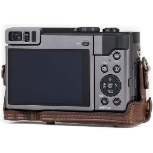  MegaGear MG1259 Ever Ready Leather Camera Case compatible with Panasonic Lumix DC-ZS80, DC-ZS70, DC-TZ95, DC-TZ90 - Dark Brown