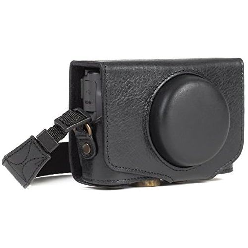  MegaGear MG1176 Canon PowerShot SX740 HS, SX730 HS Ever Ready Genuine Leather Camera Case with Strap - Black