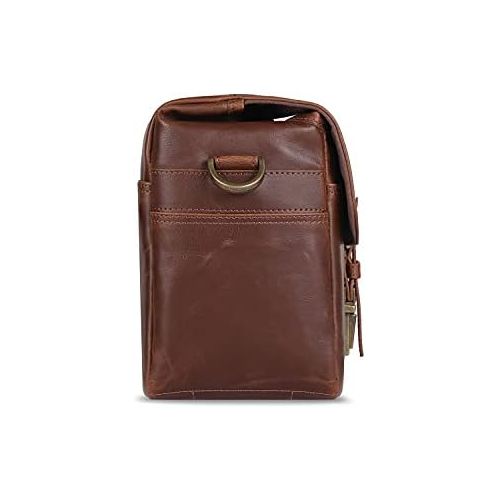  MegaGear MG1526 Leather Camera Messenger Bag for Mirrorless, Instant and DSLR Cameras - Dark Brown, Compact