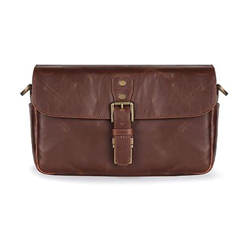  MegaGear MG1526 Leather Camera Messenger Bag for Mirrorless, Instant and DSLR Cameras - Dark Brown, Compact