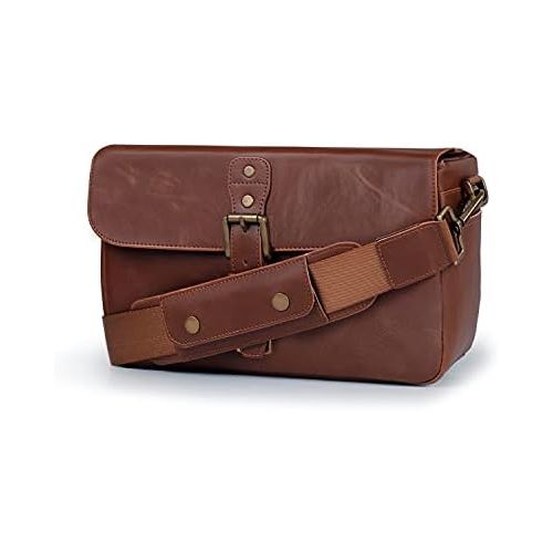  MegaGear MG1526 Leather Camera Messenger Bag for Mirrorless, Instant and DSLR Cameras - Dark Brown, Compact