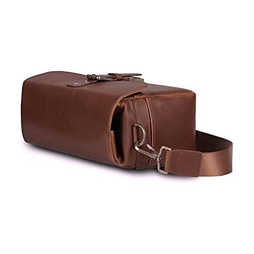  MegaGear MG1526 Leather Camera Messenger Bag for Mirrorless, Instant and DSLR Cameras - Dark Brown, Compact