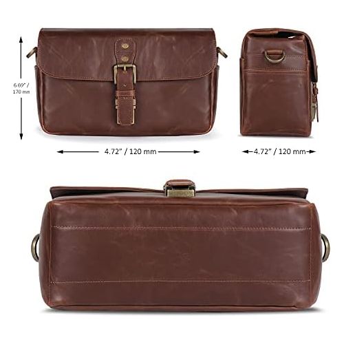  MegaGear MG1526 Leather Camera Messenger Bag for Mirrorless, Instant and DSLR Cameras - Dark Brown, Compact