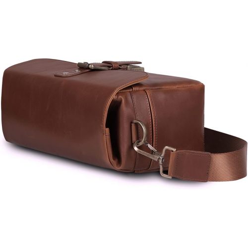  MegaGear MG1526 Leather Camera Messenger Bag for Mirrorless, Instant and DSLR Cameras - Dark Brown, Compact