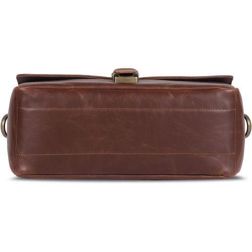  MegaGear MG1526 Leather Camera Messenger Bag for Mirrorless, Instant and DSLR Cameras - Dark Brown, Compact