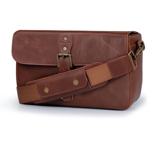  MegaGear MG1526 Leather Camera Messenger Bag for Mirrorless, Instant and DSLR Cameras - Dark Brown, Compact