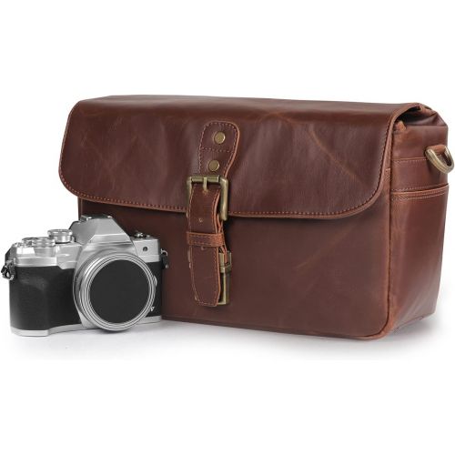  MegaGear MG1526 Leather Camera Messenger Bag for Mirrorless, Instant and DSLR Cameras - Dark Brown, Compact