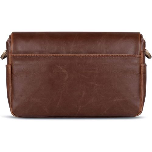  MegaGear MG1526 Leather Camera Messenger Bag for Mirrorless, Instant and DSLR Cameras - Dark Brown, Compact