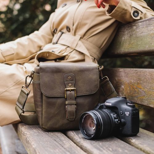  MegaGear Torres Mini Genuine Leather Camera Messenger Bag for Mirrorless, Instant and DSLR Cameras