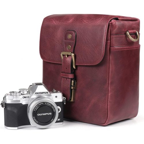  MegaGear Torres Mini Genuine Leather Camera Messenger Bag for Mirrorless, Instant and DSLR Cameras