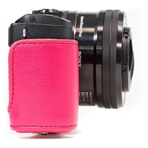  MegaGear Ever Ready Protective Leather Camera Case, Bag for Sony Alpha a5000, Sony a5100 with 16-50mm OSS Lens (Light Pink)