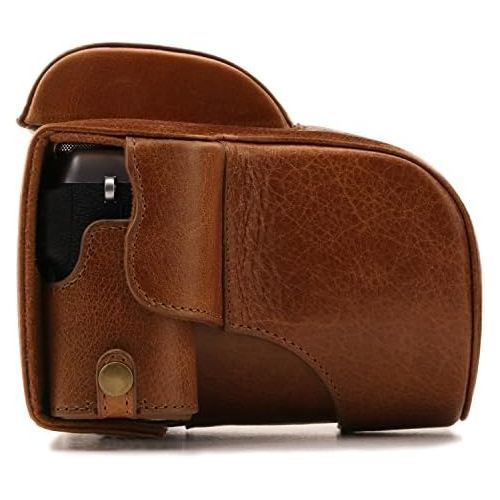  MegaGear MG1340 Ever Ready Genuine Leather Camera Case & Strap for Fujifilm X-E3 (23mm & 18-55mm) with Battery Access, Light Brown