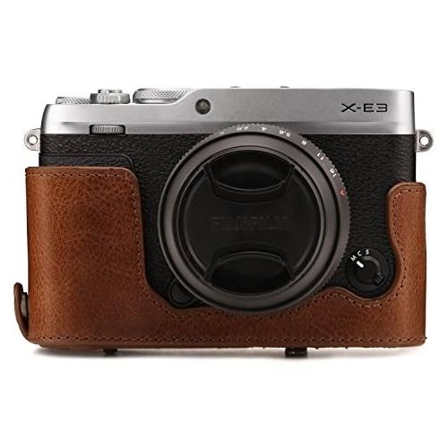  MegaGear MG1340 Ever Ready Genuine Leather Camera Case & Strap for Fujifilm X-E3 (23mm & 18-55mm) with Battery Access, Light Brown