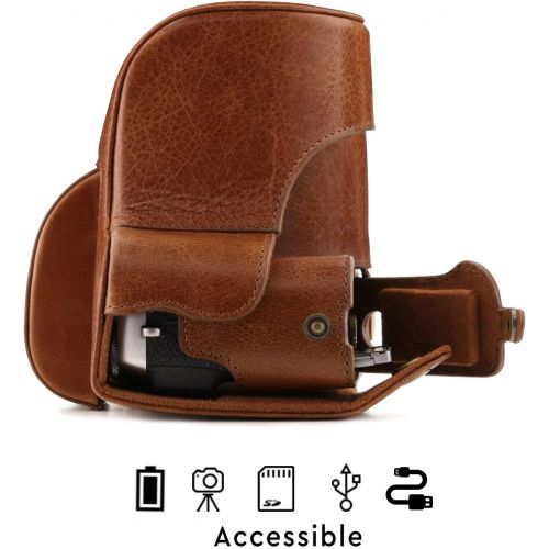  MegaGear MG1340 Ever Ready Genuine Leather Camera Case & Strap for Fujifilm X-E3 (23mm & 18-55mm) with Battery Access, Light Brown