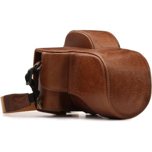  MegaGear MG1340 Ever Ready Genuine Leather Camera Case & Strap for Fujifilm X-E3 (23mm & 18-55mm) with Battery Access, Light Brown