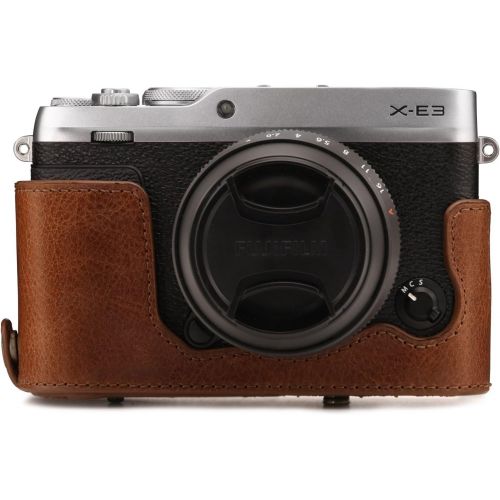  MegaGear MG1340 Ever Ready Genuine Leather Camera Case & Strap for Fujifilm X-E3 (23mm & 18-55mm) with Battery Access, Light Brown