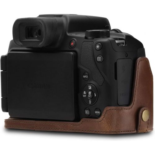  MegaGear MG1601 Ever Ready Leather Camera Half Case Compatible with Canon PowerShot SX70 HS - Dark Brown