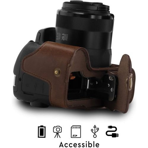  MegaGear MG1601 Ever Ready Leather Camera Half Case Compatible with Canon PowerShot SX70 HS - Dark Brown