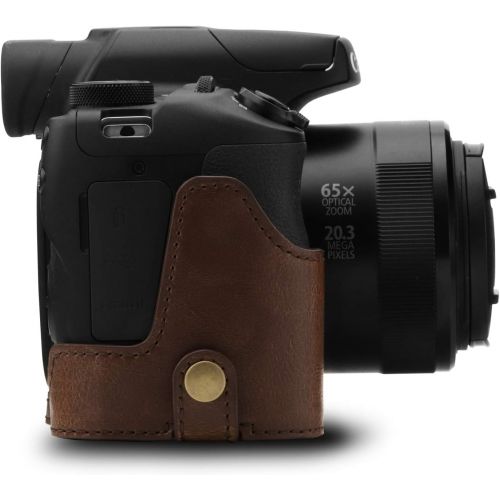  MegaGear MG1601 Ever Ready Leather Camera Half Case Compatible with Canon PowerShot SX70 HS - Dark Brown